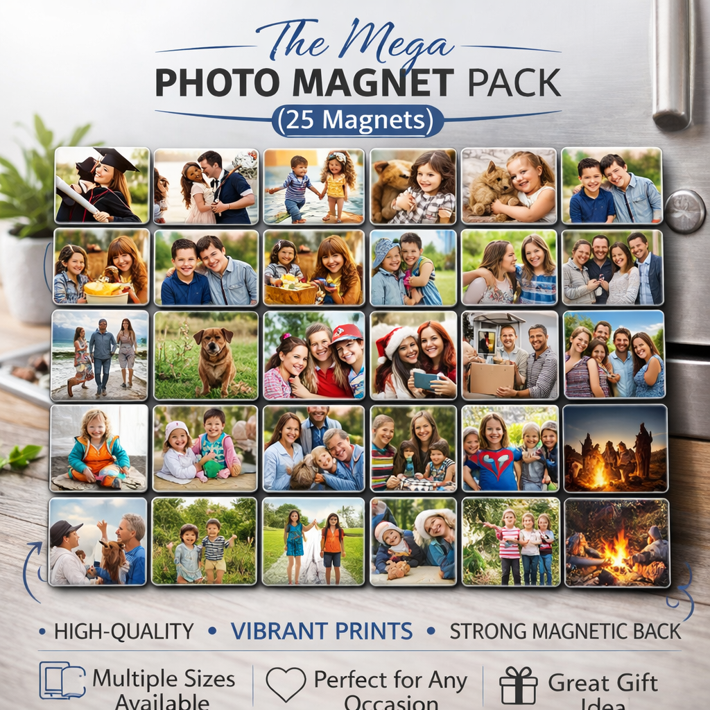 "The Family 16-pack custom photo magnets — personalized photo magnet set for families"